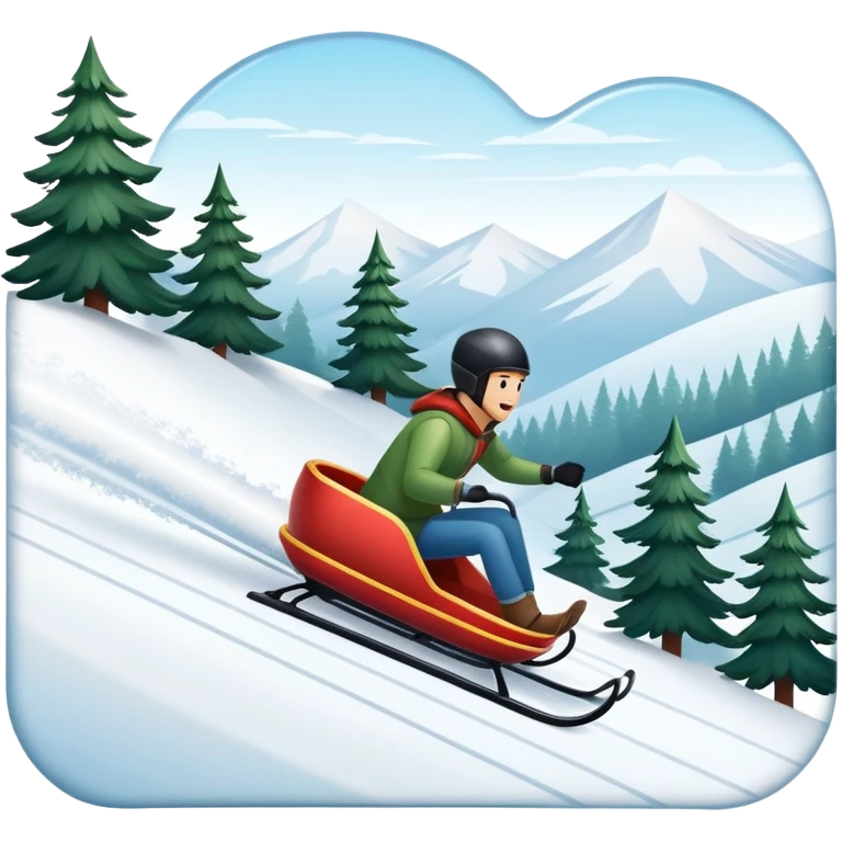 An icon featuring a sleek sled speeding down a snowy hill, with a snowy landscape and pine trees in the background. The motion lines and slight snow spray emphasize the thrill of the ride. Transparent background highlights the excitement and fun of sledding. emoji