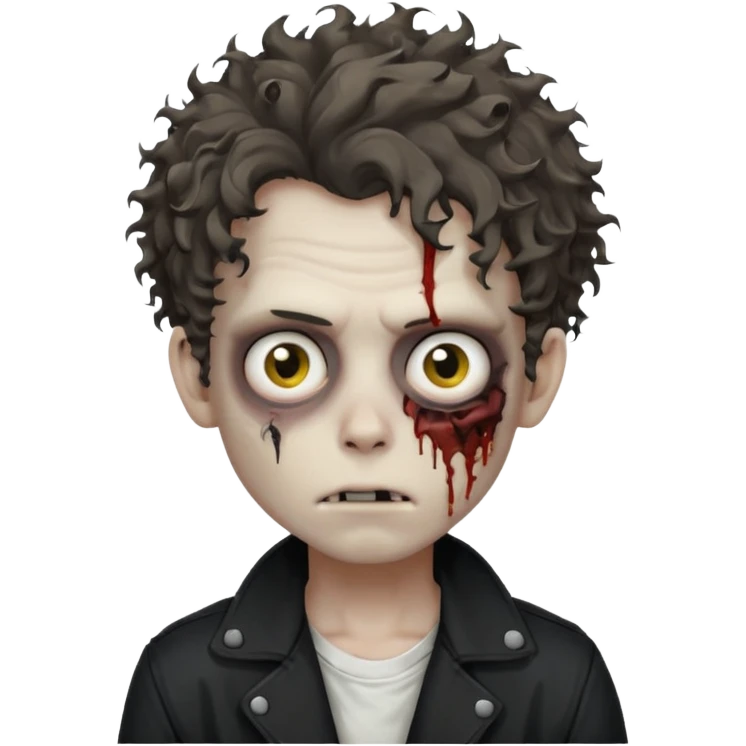 zombie boy messy curly hair black jacket white tee shirt emoji