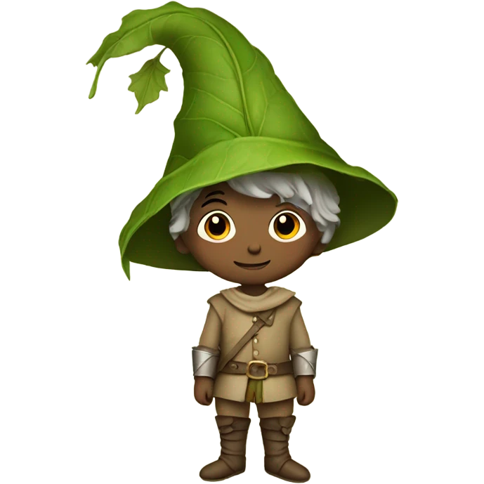 whimsical fairytale medieval boy who is tiny and wearing a leaf hat emoji