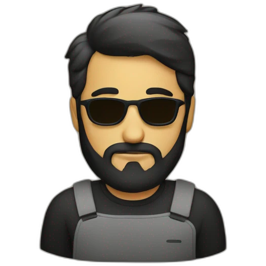 hombre, remera negra, con barba corta, computadora emoji