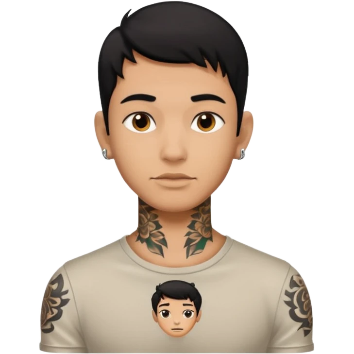 Tan boy with black hair with neck tattoo emoji