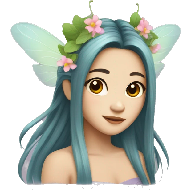 fairy asian long hair with flower wings emoji
