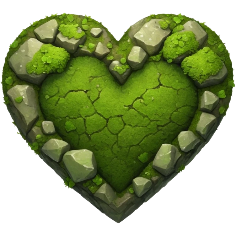 Rock with moss in the shape of a heart emoji