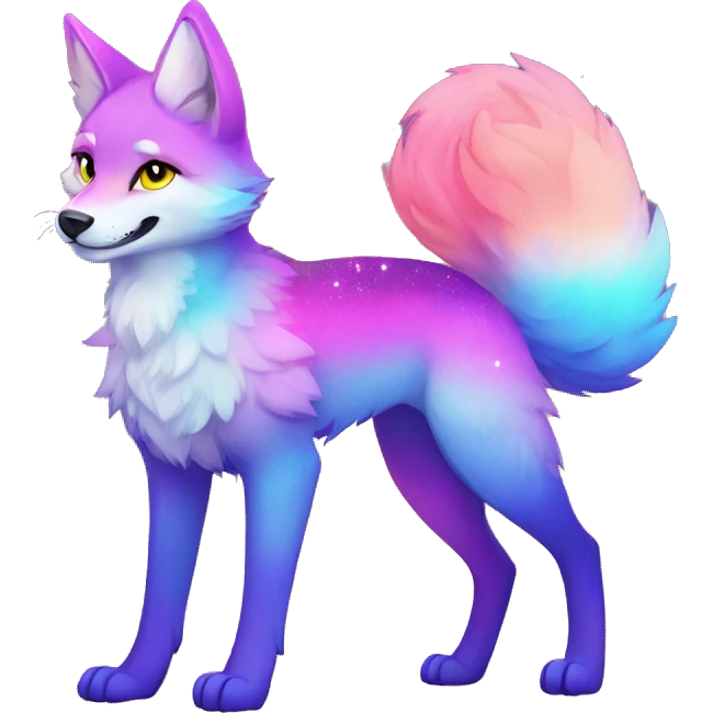 Colorful gradient-Sparkle-fox-wolf-cat-nebula-fursona full body emoji