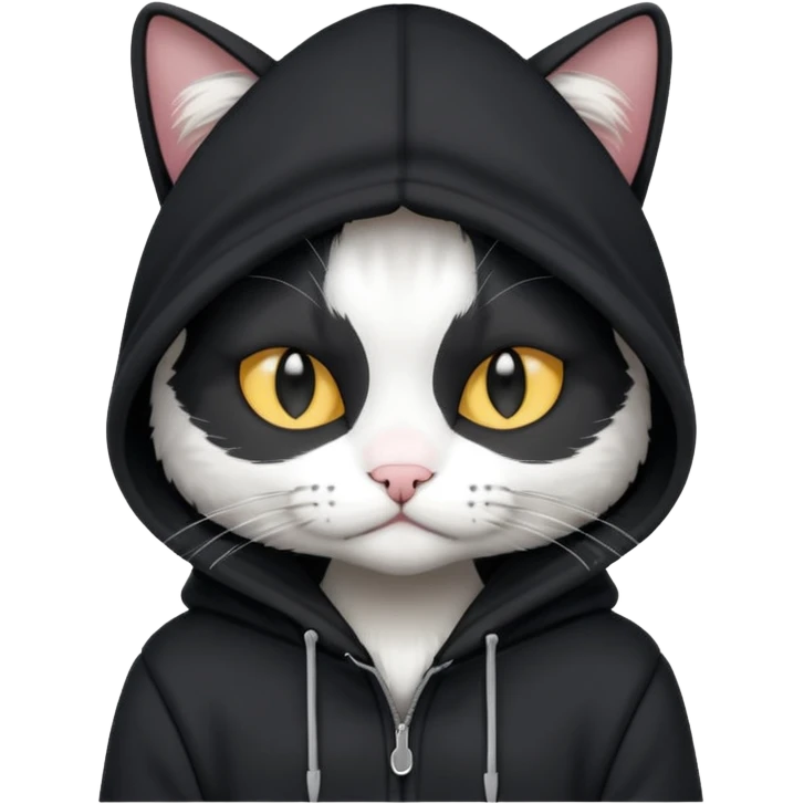 black and white cat wearing black hoodie emoji