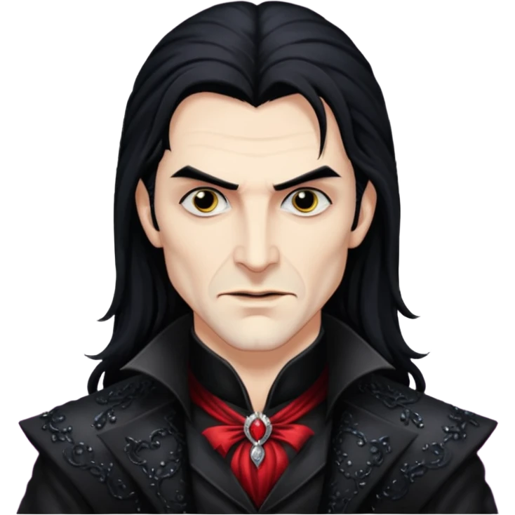 Valdislaus Dracula from Van Helsing with long black hair, black sequin outfit emoji