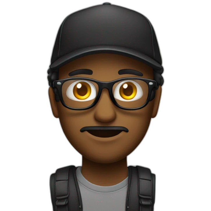 Hombre negro calvo con gafas de sol y gorra hacía atras emoji