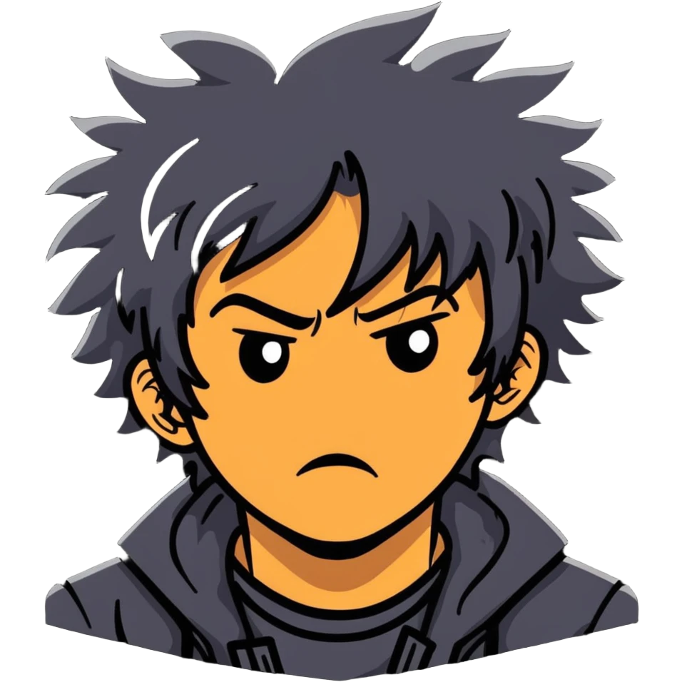 Wild artist with messy hair and dramatic expression, chaotic creative energy, surrounded by intense hellish artwork emoji