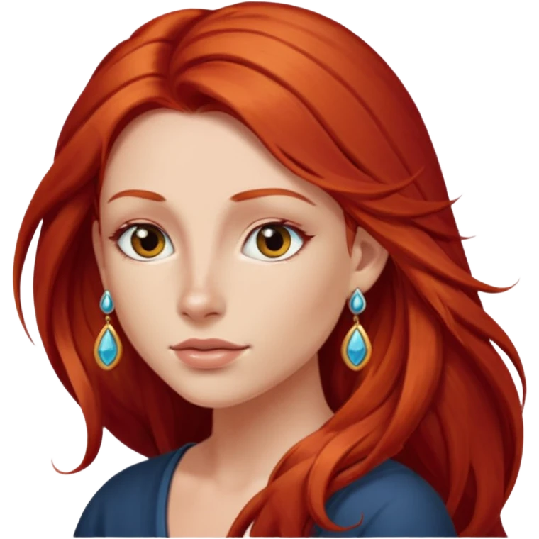 une personne joli, aved des cheveux long roux, des boucles d'oreilles de face dans un rond  emoji