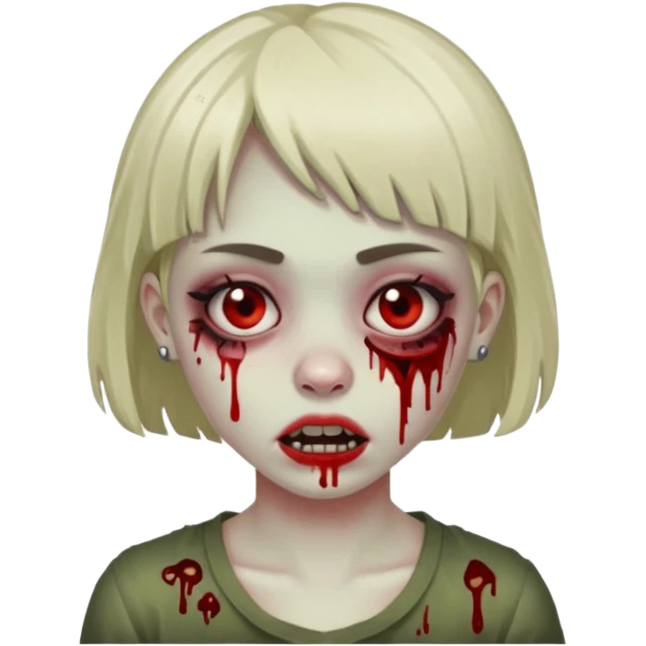 emoji de zumbi garota com franja piercing no nariz e sangue com o fundo preto emoji