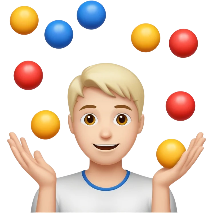 person juggling happy face, sad face, and neutral face balls equally emoji