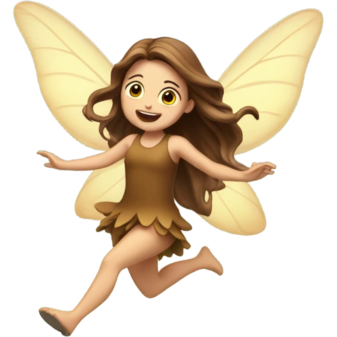 Fairy, long brown hair, excited, jumping, wings  emoji