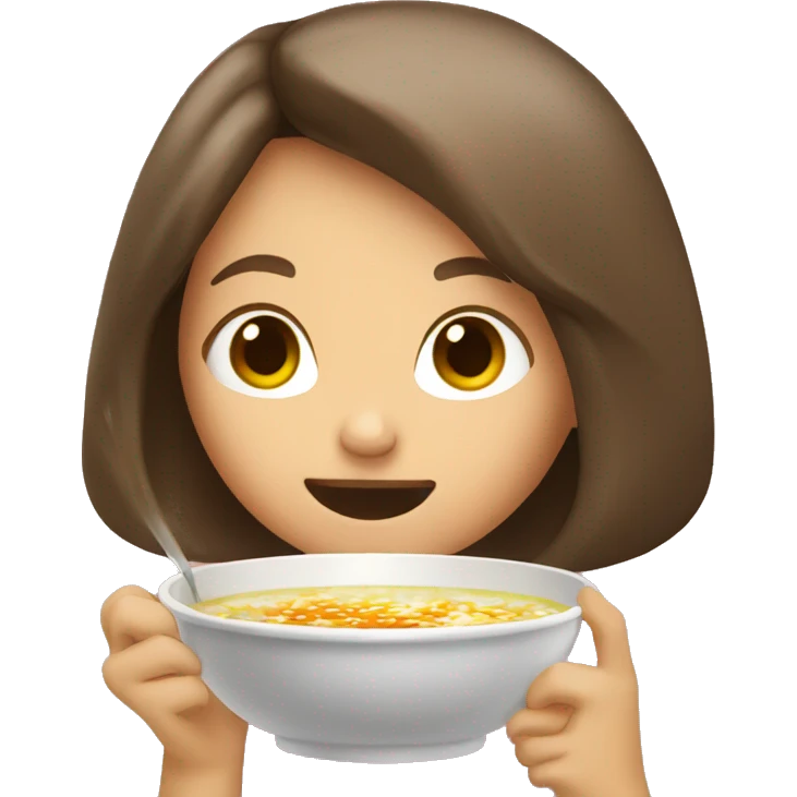 Girl with brown hair eats broth emoji