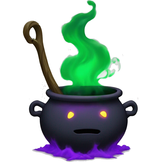 Black cauldron with purple and green smoke coming out  emoji