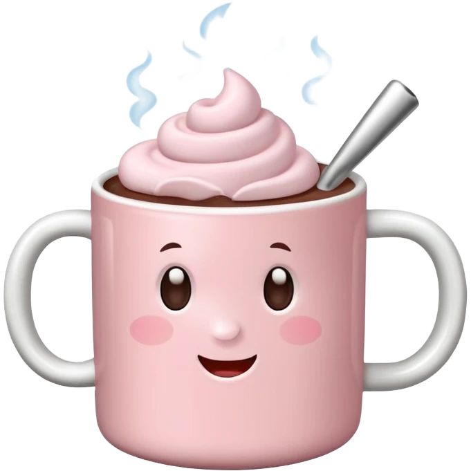 Light Pink mug of hot chocolate with marshmallows emoji