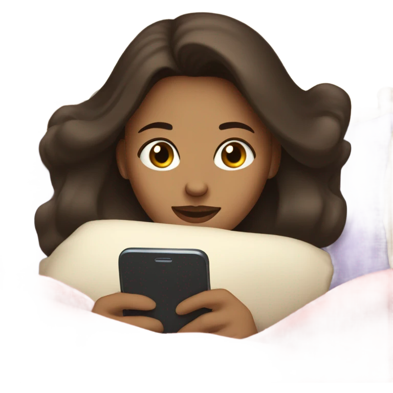 brunette laying in bed texting boyfriend with heart eyes emoji