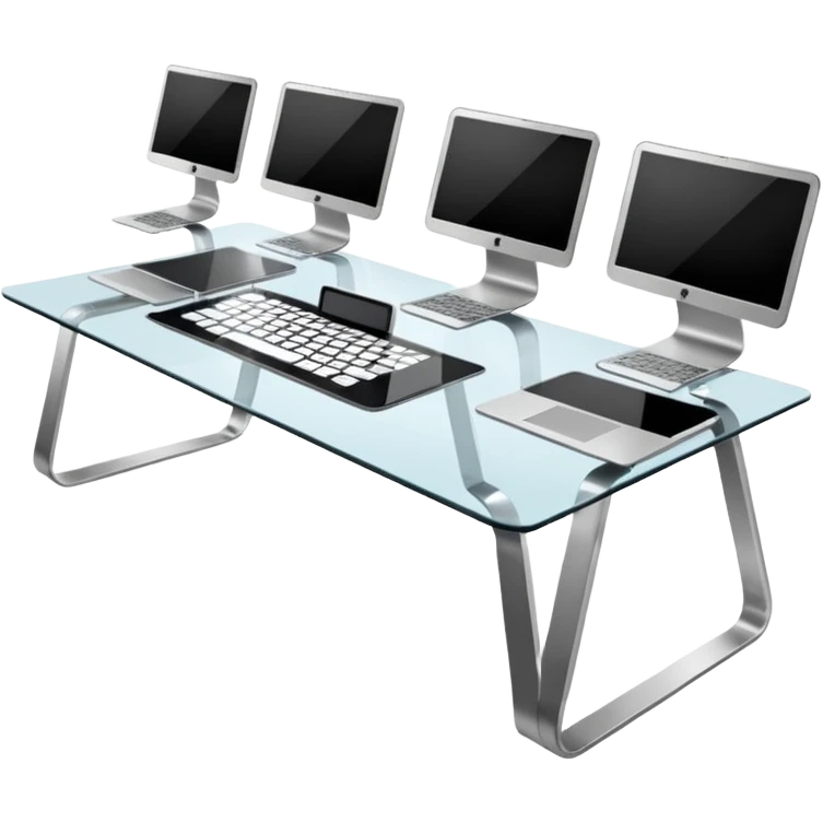 media agency, table with laptops emoji