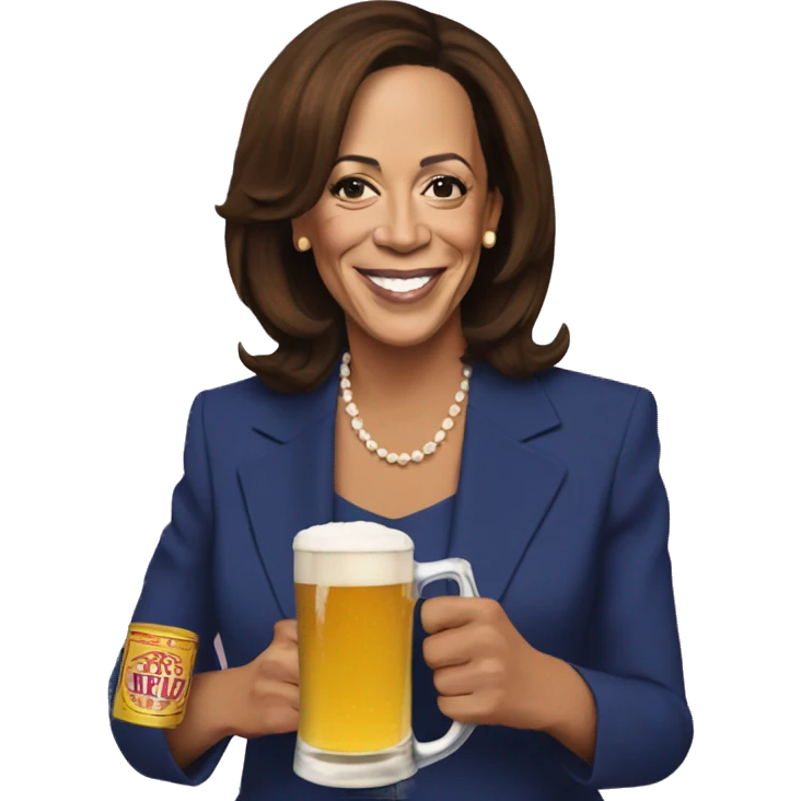 Kamala Harris with a beer emoji