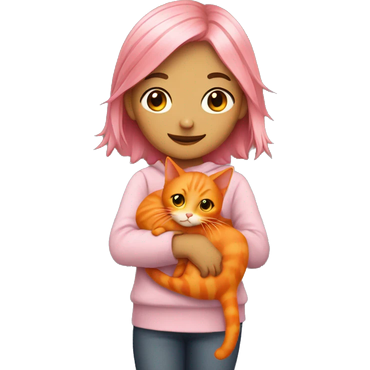 pink haired girl carrying orange cat  emoji