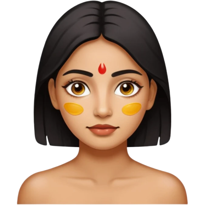 make an emoticon of a woman that has gel-like under eye patches of skincare of transparent color and make the woman slightly indian with only skintone and hair and no other such element and make the patches slightly bigger emoji