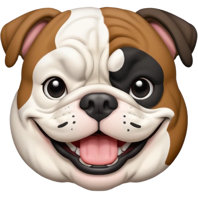 Black and white happy boy English bulldog with a big smile emoji