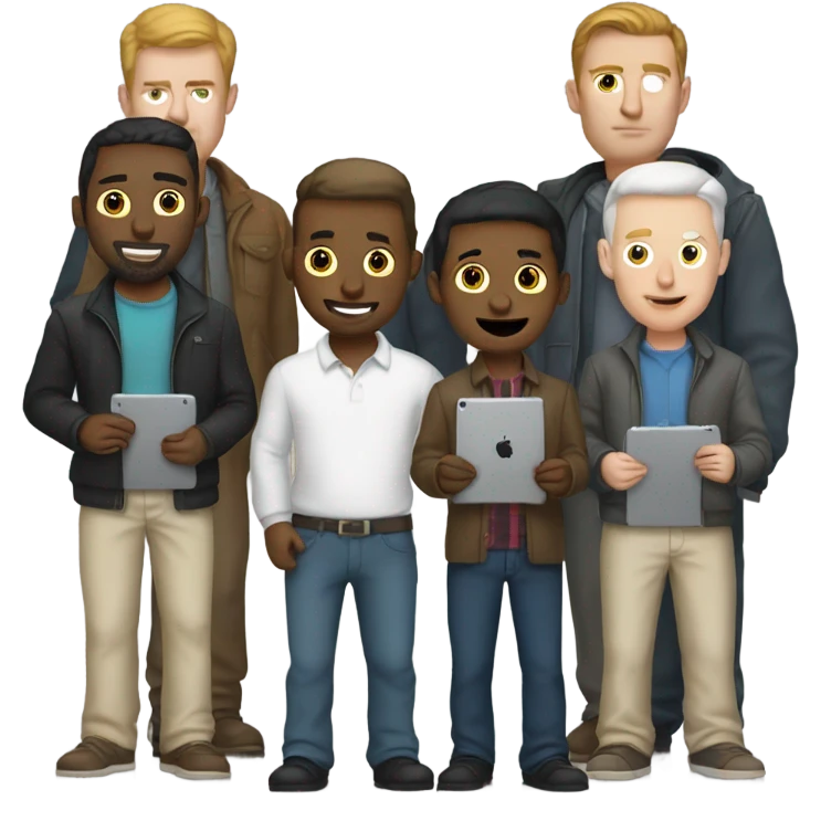 white men standing with ipad emoji