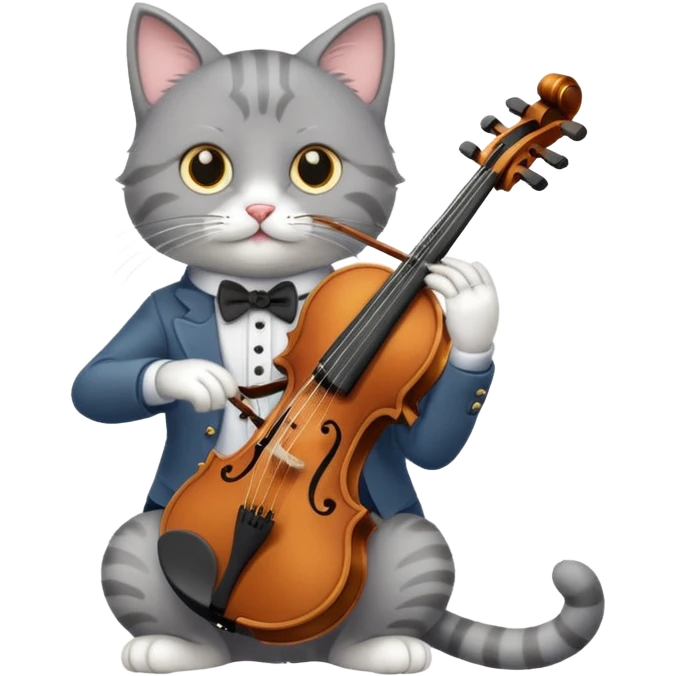 grey cat play violin, long full body emoji