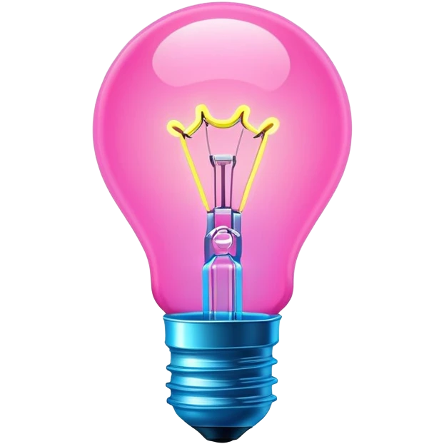 neon lightbulb, glowing blue and pink, soft glossy highlight, modern minimal shape emoji