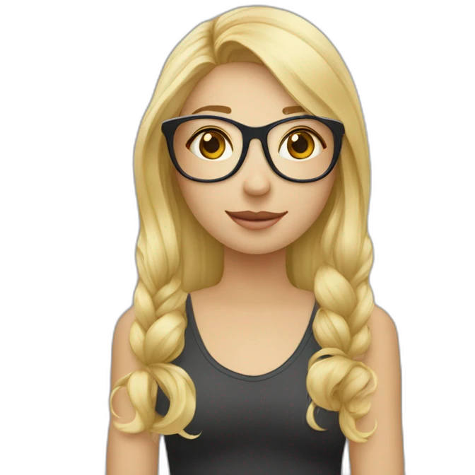 Une fille blonde avec une queue de cheval avec des lunettes et haut blanc emoji