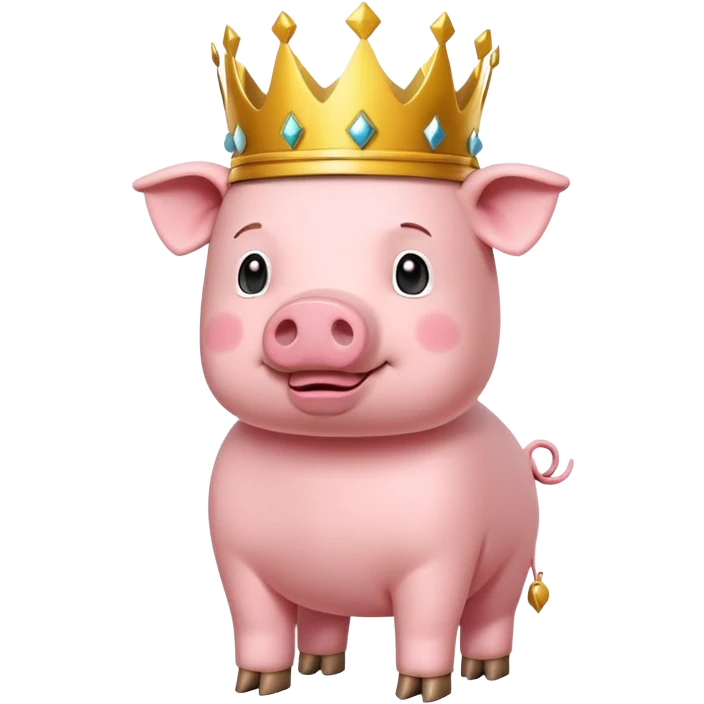 full body pink blocky pig with square head and square body wearing a crown emoji