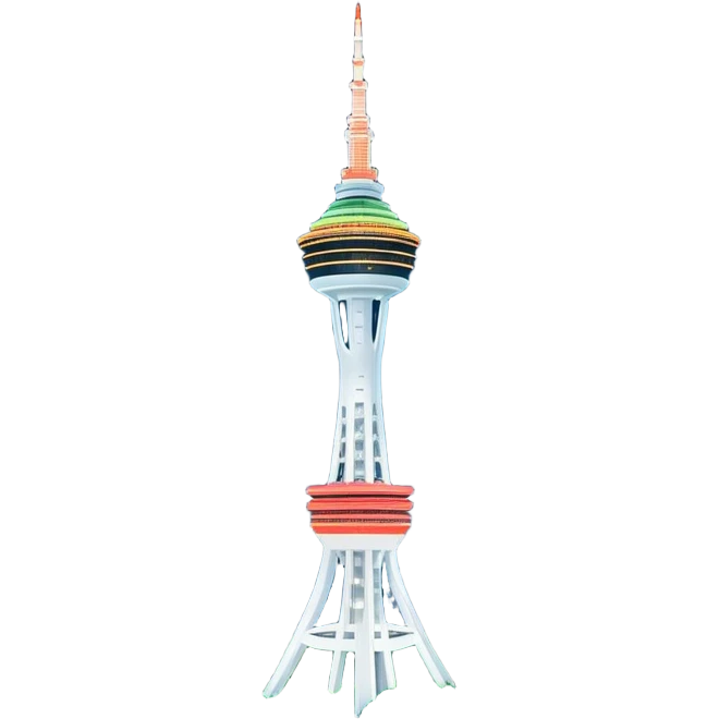 Cinematic Realistic N Seoul Tower Landmark Emoji, featuring the iconic tower perched atop Namsan Mountain, glowing against the night sky with panoramic city lights stretching beyond. emoji