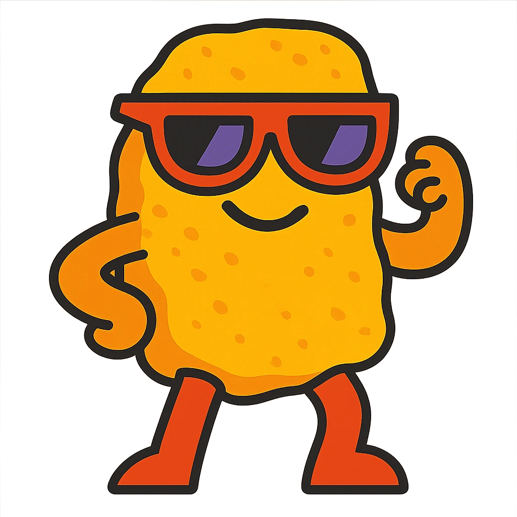 a chicken nugget with sunglasses, vibrant toon style emoji