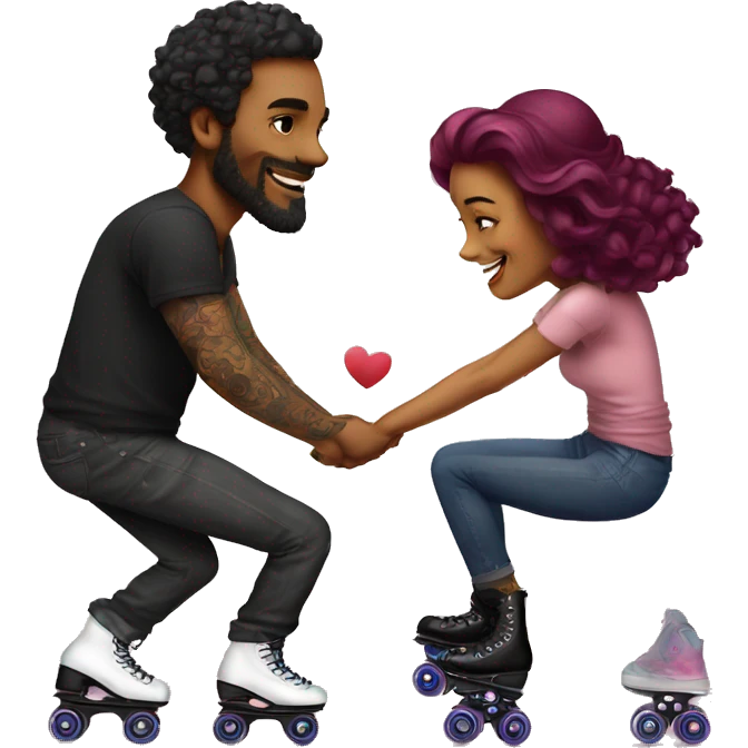 Romantic roller skating date for beautiful tattooed couple emoji