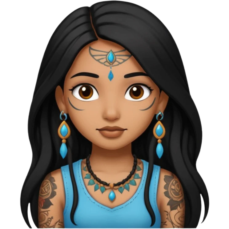 an ios genmoji for a pretty  indian girl with black long hair  tattooed, beautiful girl emoji