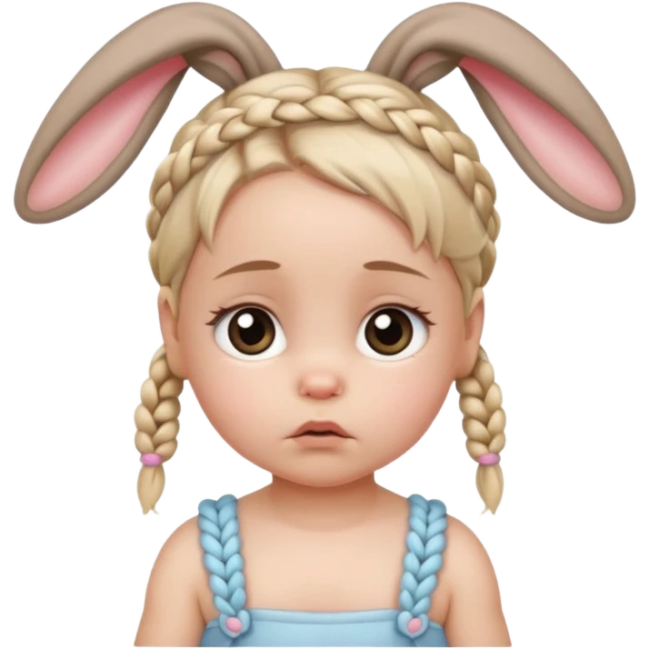 bunny ear accessory wearing baby braided hair sad  emoji