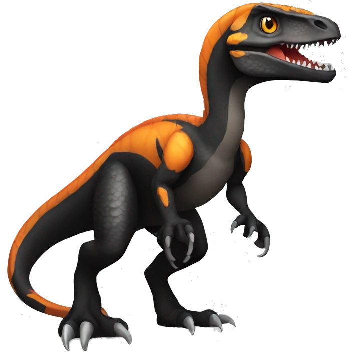 Shiny Black and Orange Velociraptor-Dragon Full Body emoji