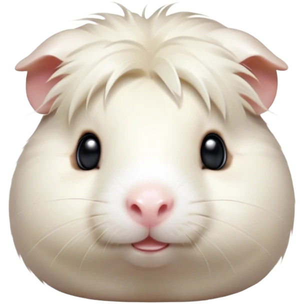 Cinematic Cute White Guinea Pig Portrait Emoji, Head tilted playfully and inquisitively, showcasing a silky, immaculate white coat with a natural glow, round, sparkling dark eyes filled with curiosity, Simplified yet irresistibly adorable features, highly detailed, glowing with a warm, friendly light, high shine, affectionate and lively, stylized with a touch of whimsy, bright and endearing, soft glowing outline, capturing the essence of a mischievous yet loving guinea pig, so playful it feels like it could nuzzle out of the screen and into your arms! emoji