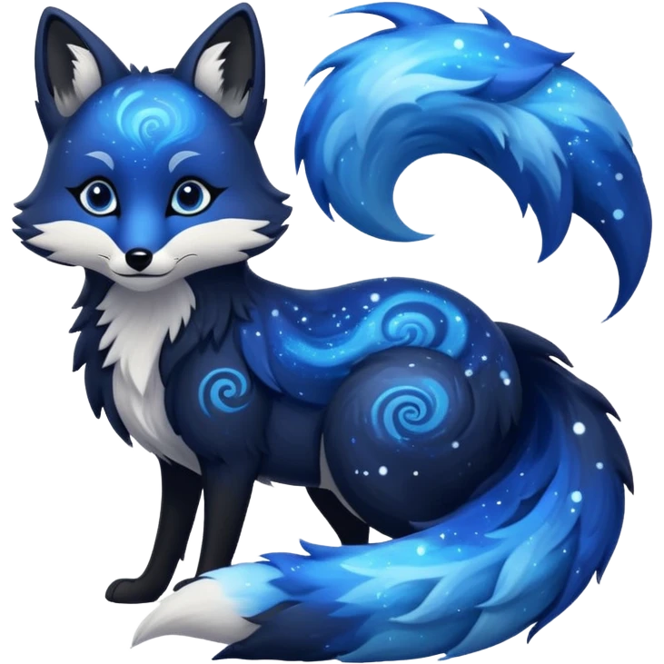 Black fox with blue swirling galaxy/marble pattern emoji