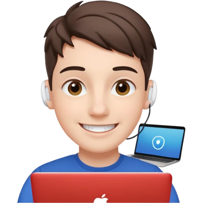 video meeting via laptop smiling person with airpods  emoji