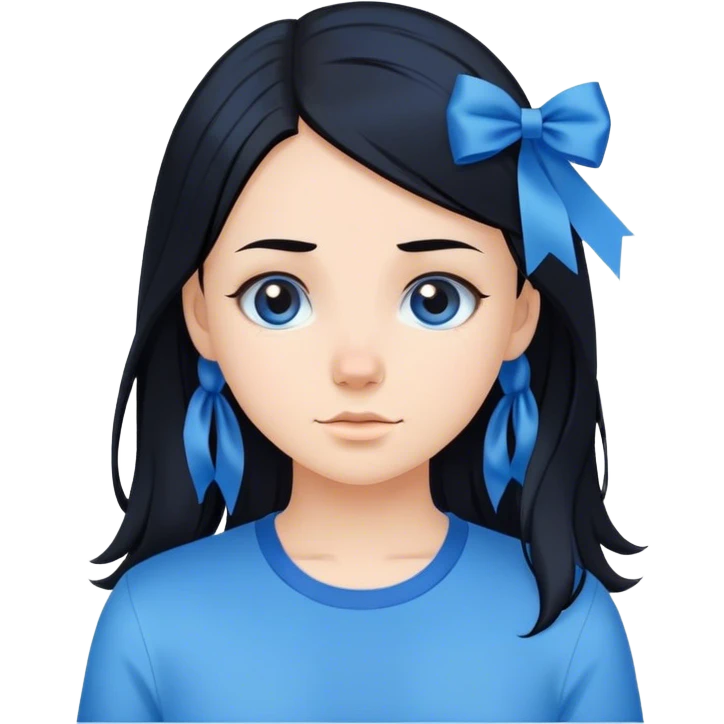 pretty girl with blue shirt and ribbon on her black hair emoji