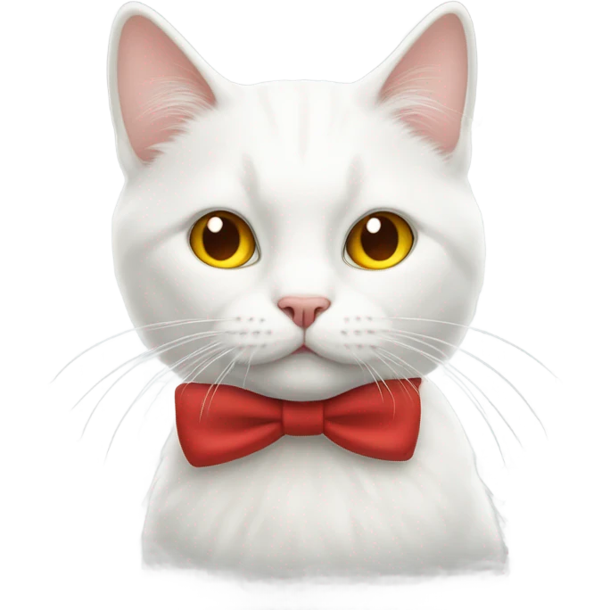 White cat with yellow nose and red bow emoji