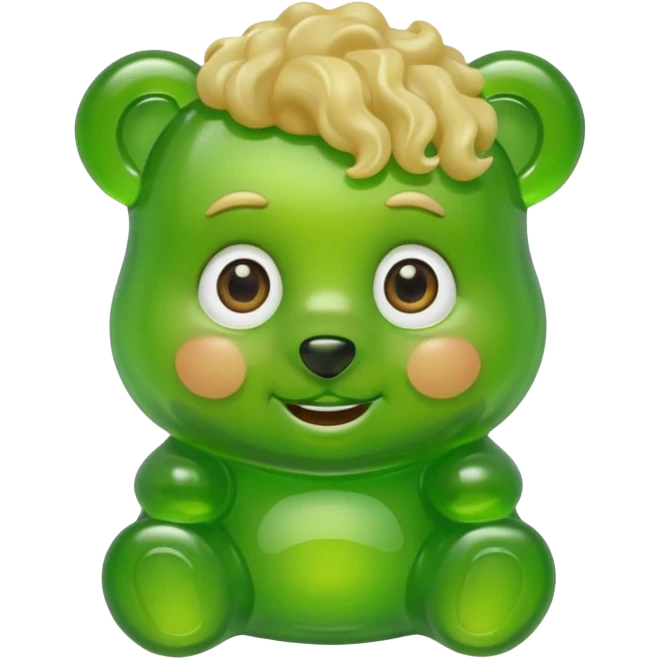 green gummy bear with eyes and blond curly hair only head emoji