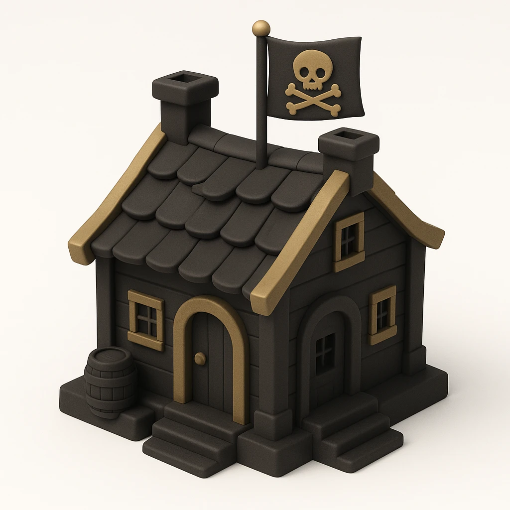 old pirate's house with skull flag emoji