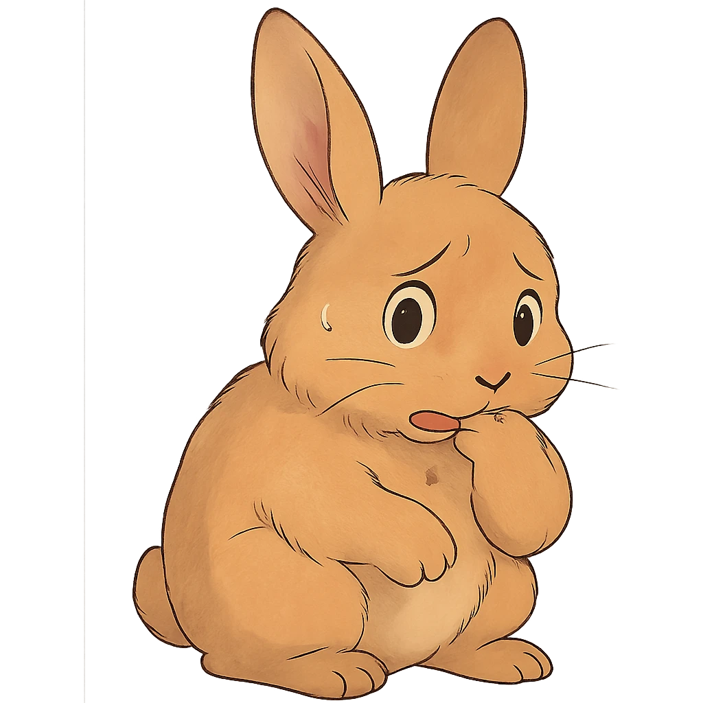 apricot bunny biting paw nervously, soft Ghibli style emoji