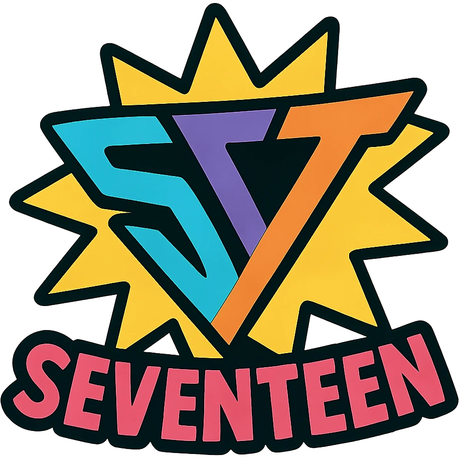 logo for boyband Seventeen in a vibrant, cartoonish style emoji
