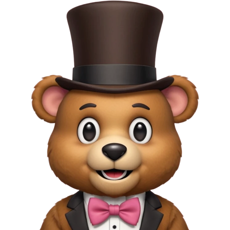 Freddy Fazbear as a cute bear animatronic, brown fur, top hat, bow tie emoji