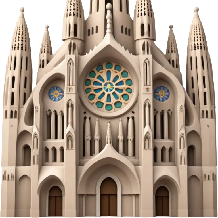Cinematic Realistic Sagrada Fam√≠lia Landmark Emoji, depicted with the intricate, soaring architecture of the basilica rendered with detailed textures and dramatic, ethereal lighting. emoji