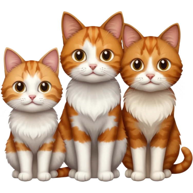 3 cats different colours including brown tabby and white, calico, and ginger and white emoji