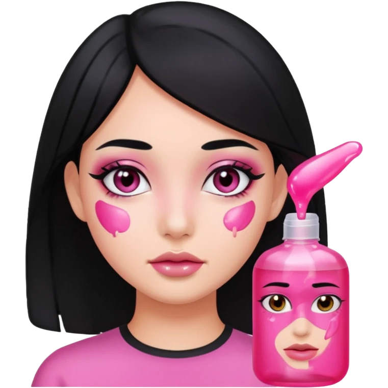Black hair girl with pink gel on her face emoji