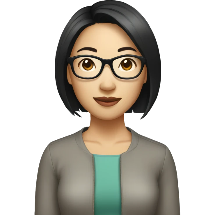 An asian woman with black hair short hair wearing clear glasses  emoji